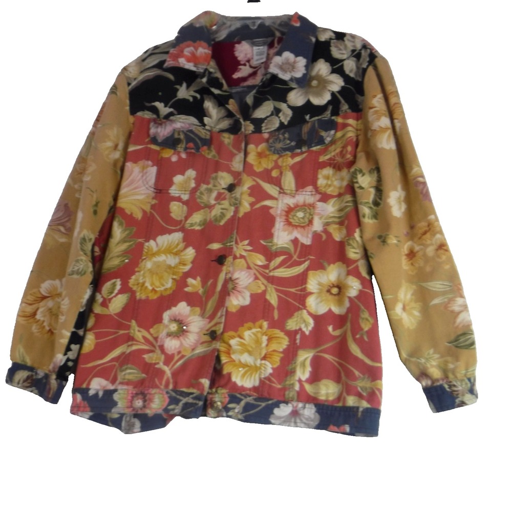 Stonebridge Multicolor Floral Jean Jacket Womens 1X Cottagecore Grannycore